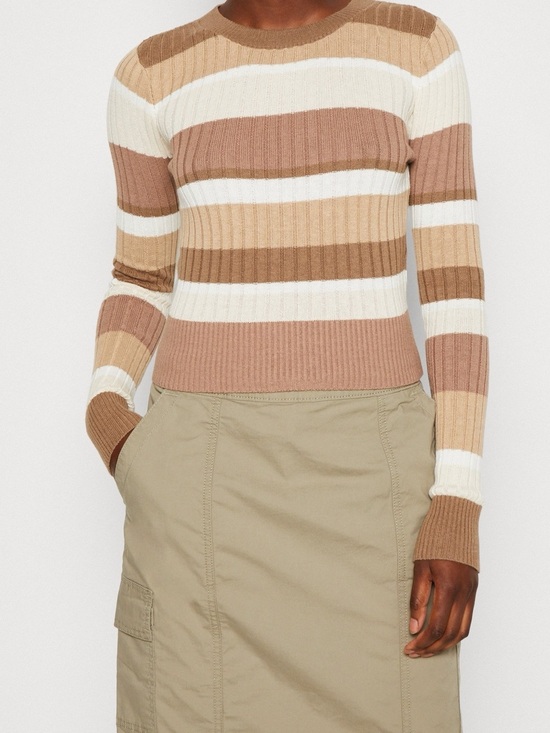 Hollister Sweaters - Hollister Striped Ribbed Crewneck Sweater in Cream, Tan & Brown